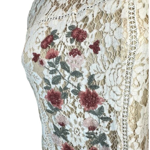 Mi Ami Ivory Lace Overlay Embroidered Floral Bridal Fairy Romantic Dress Size XS - Picture 2 of 16